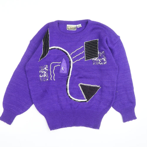 Glitz Women Purple 80s Geometric Pullover Jumper M