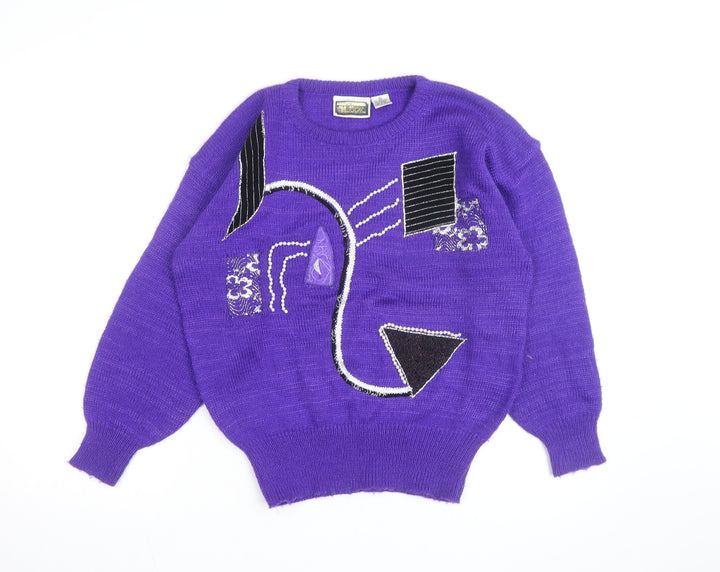 Glitz Women Purple 80s Geometric Pullover Jumper M