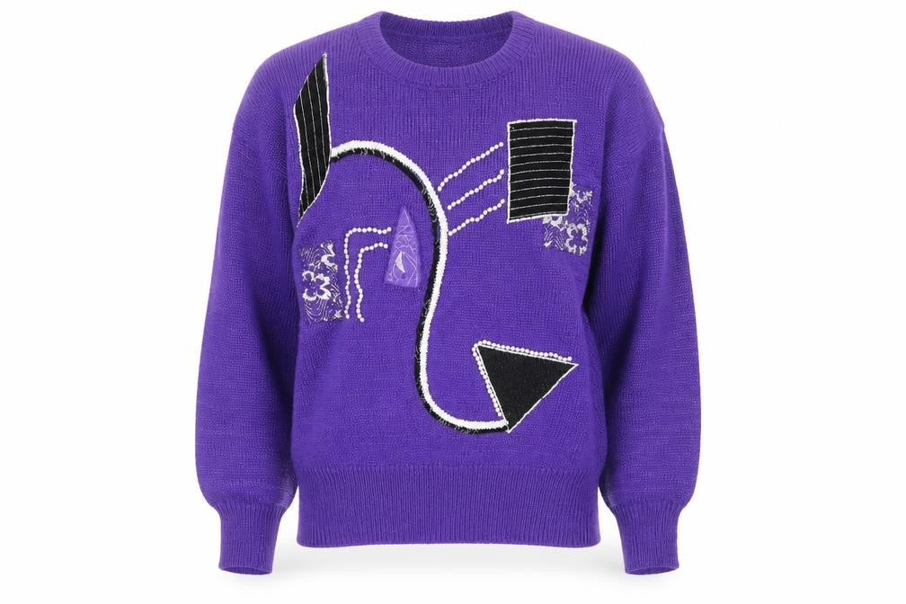 Front view of Glitz Women Purple 80s Geometric jumper M