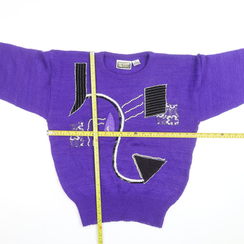 Glitz Women Purple 80s Geometric Pullover Jumper M