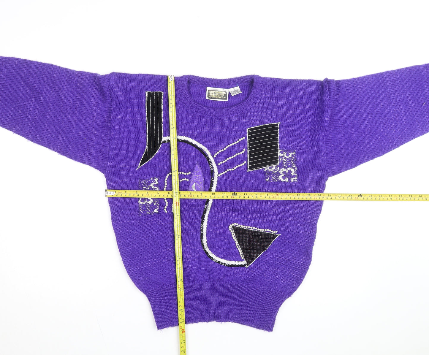 Glitz Women Purple 80s Geometric Pullover Jumper M