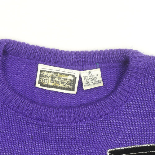 Glitz Women Purple 80s Geometric Pullover Jumper M