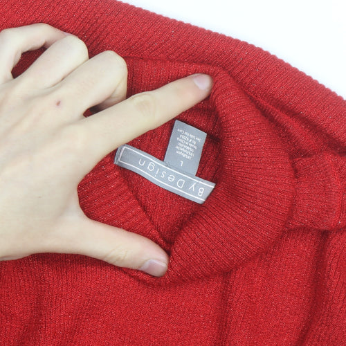 BY Design Women's Red Roll Neck Long Sleeve Pullover Jumper Size L