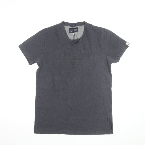 Armani Jeans Men's Grey Slim Fit V-Neck Short Sleeve T-Shirt M