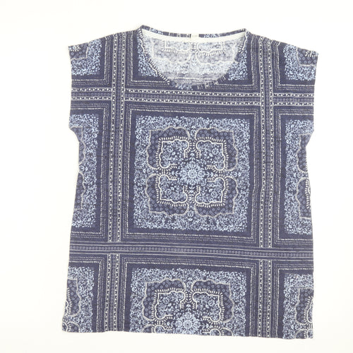 White Stuff Women Blue Geometric Cotton Tunic Blouse Size 14