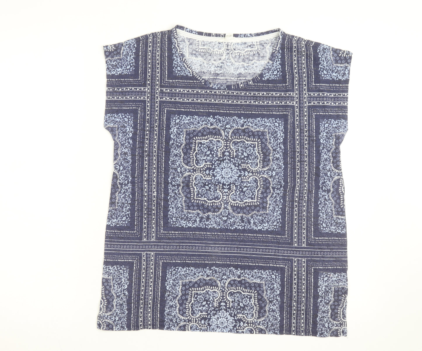 White Stuff Women Blue Geometric Cotton Tunic Blouse Size 14