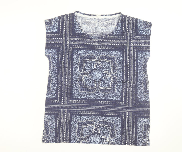White Stuff Women Blue Geometric Cotton Tunic Blouse Size 14