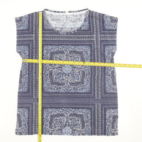 White Stuff Women Blue Geometric Cotton Tunic Blouse Size 14
