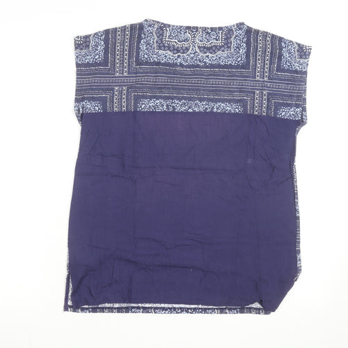 White Stuff Women Blue Geometric Cotton Tunic Blouse Size 14