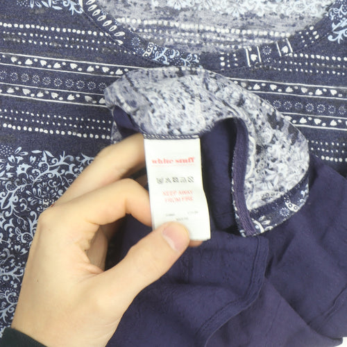 White Stuff Women Blue Geometric Cotton Tunic Blouse Size 14