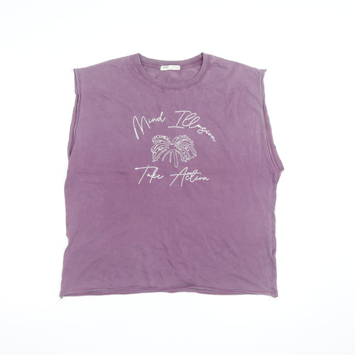 Pull & Bear Womens Purple Sleeveless Cotton T-Shirt Size 12