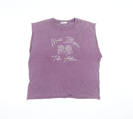 Pull & Bear Womens Purple Sleeveless Cotton T-Shirt Size 12