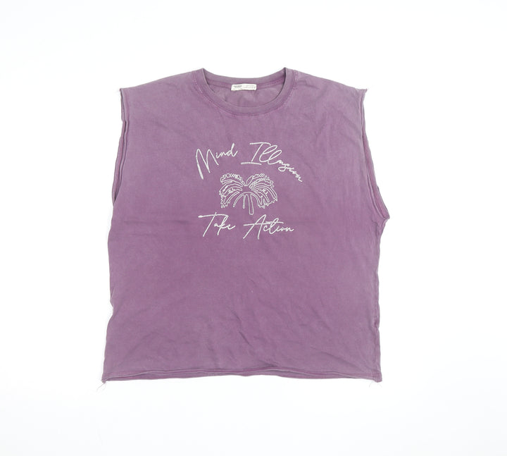 Pull & Bear Womens Purple Sleeveless Cotton T-Shirt Size 12