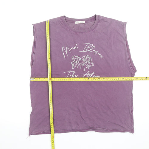 Pull & Bear Womens Purple Sleeveless Cotton T-Shirt Size 12