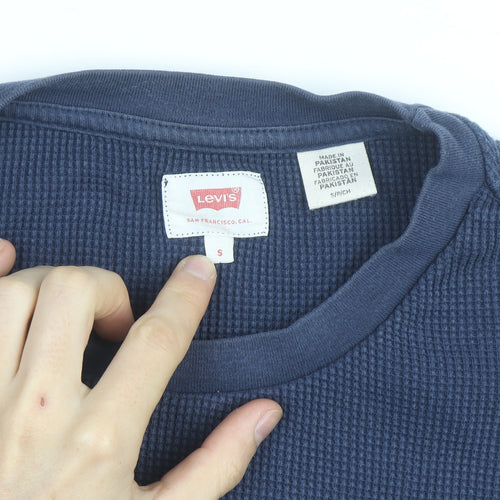 Levi's Men's Blue Waffle-Knit Cotton Jumper Size S