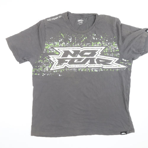No Fear Men's Grey Graphic Cotton T-Shirt Size L