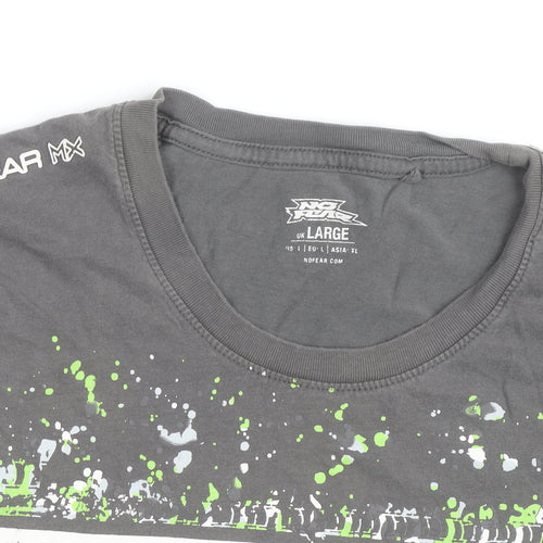 No Fear Men's Grey Graphic Cotton T-Shirt Size L