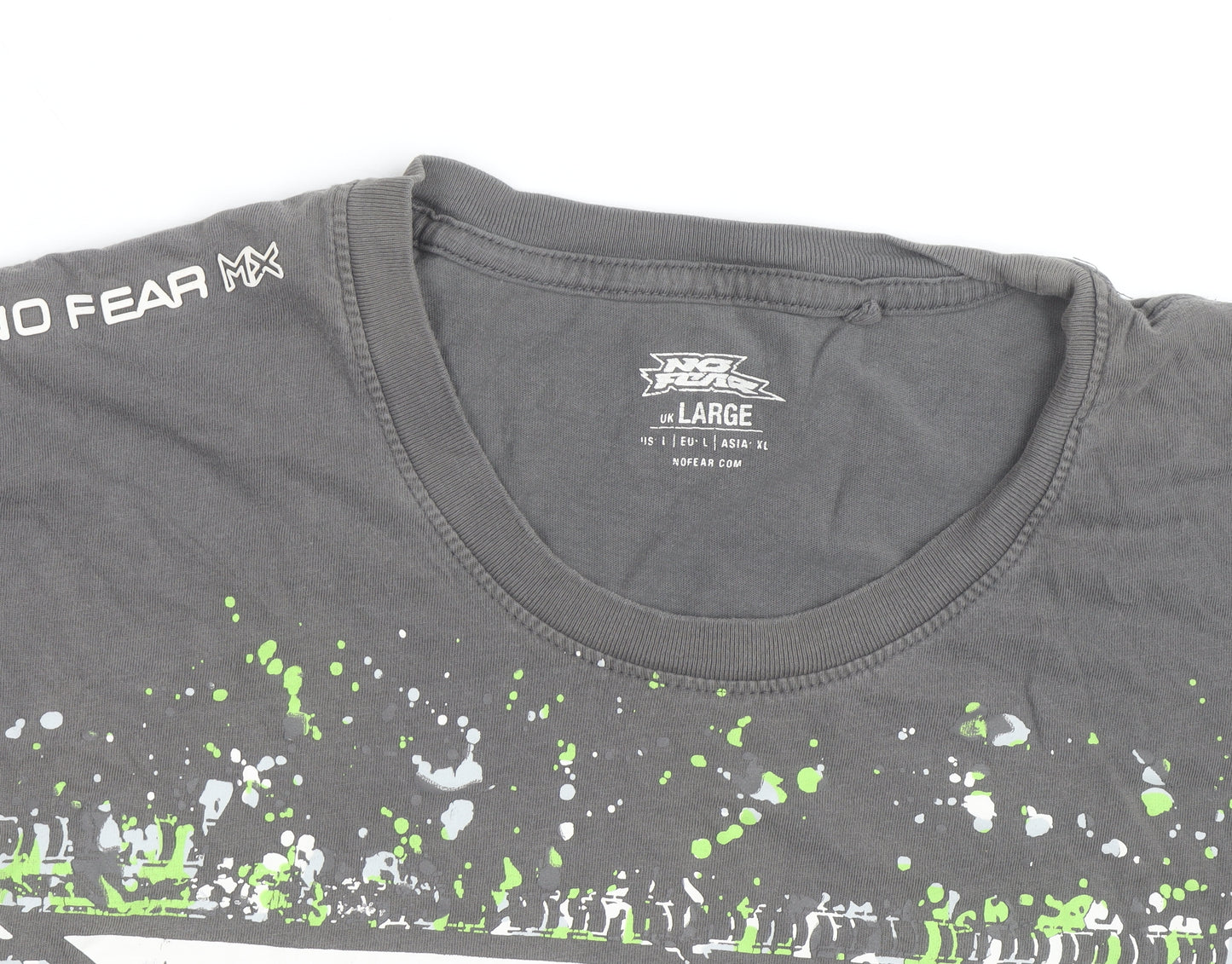 No Fear Men's Grey Graphic Cotton T-Shirt Size L