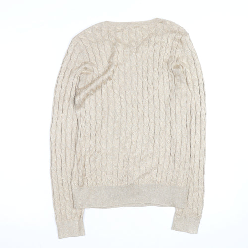 Talbots Women Beige Cable-Knit Crew Neck Jumper Medium