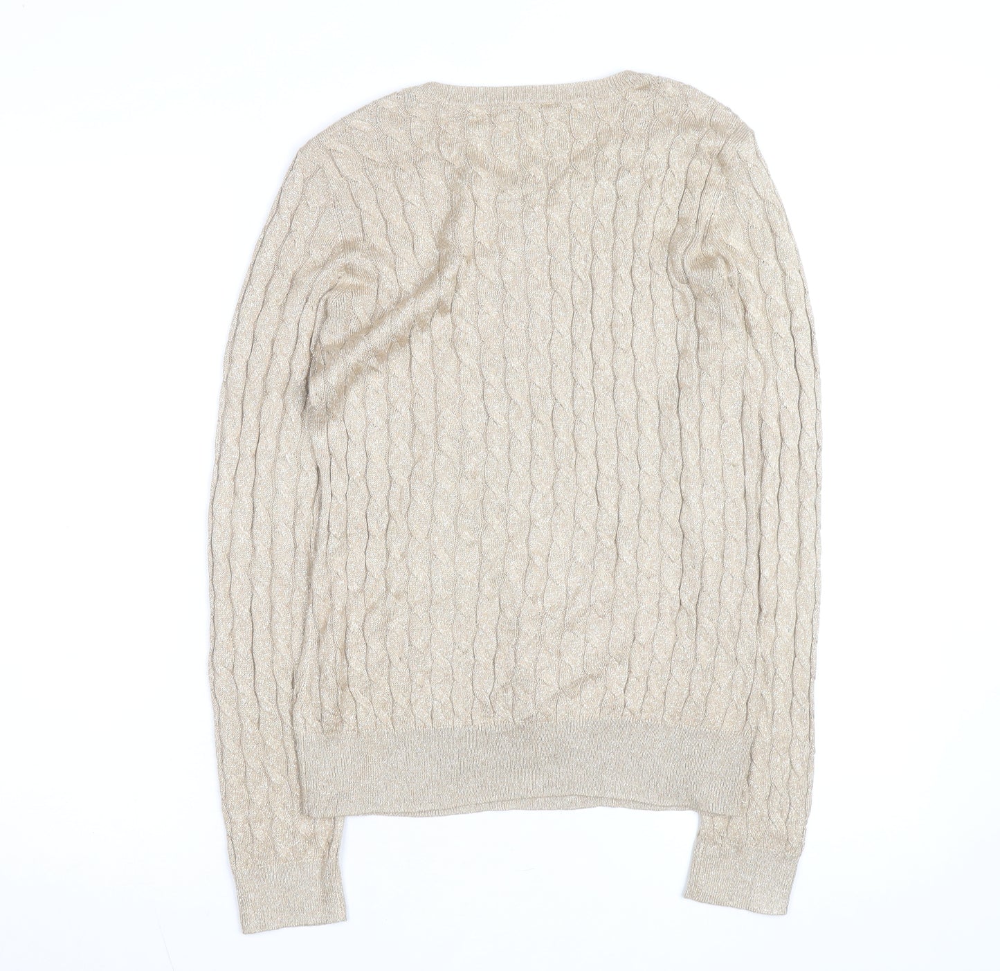 Talbots Women Beige Cable-Knit Crew Neck Jumper Medium