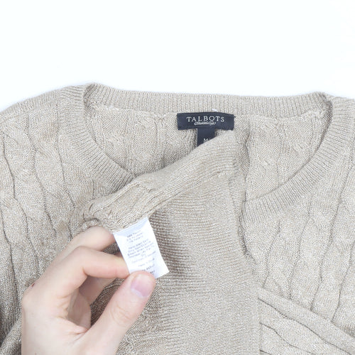Talbots Women Beige Cable-Knit Crew Neck Jumper Medium