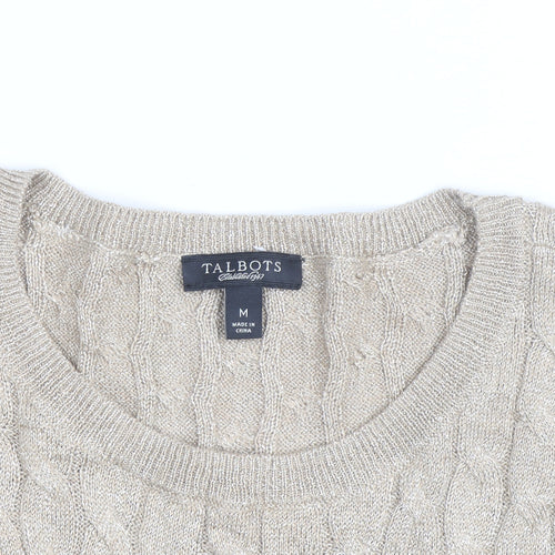 Talbots Women Beige Cable-Knit Crew Neck Jumper Medium