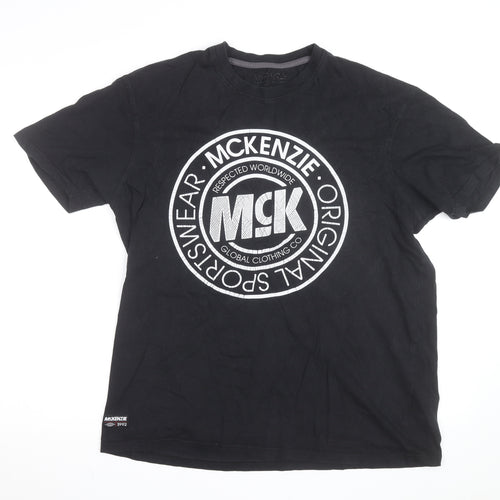 McKenzie Men's Black Logo Sports T-Shirt Size L Short Sleeve Cotton