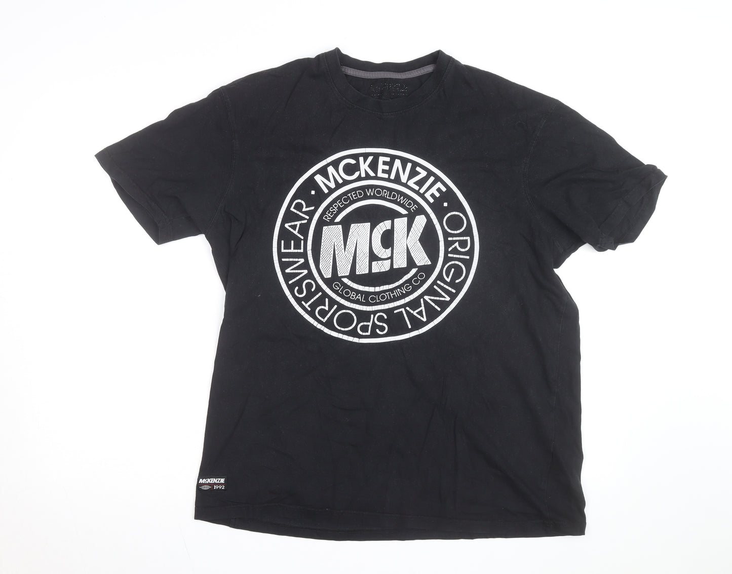 McKenzie Men's Black Logo Sports T-Shirt Size L Short Sleeve Cotton