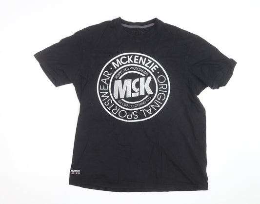 McKenzie Men's Black Logo Sports T-Shirt Size L Short Sleeve Cotton