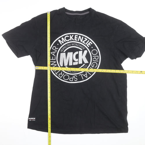 McKenzie Men's Black Logo Sports T-Shirt Size L Short Sleeve Cotton