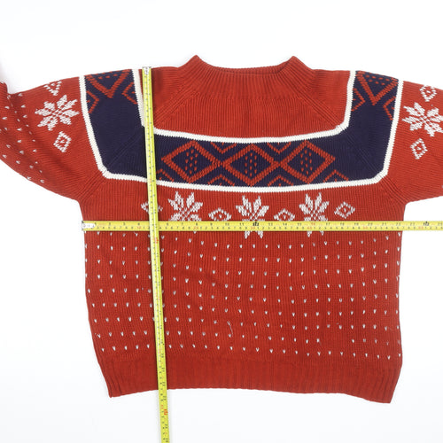 Vintage JCPenney Men’s Red Fair Isle Knit Jumper Small Classic Fit