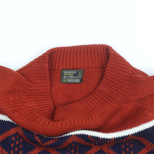 Vintage JCPenney Men’s Red Fair Isle Knit Jumper Small Classic Fit