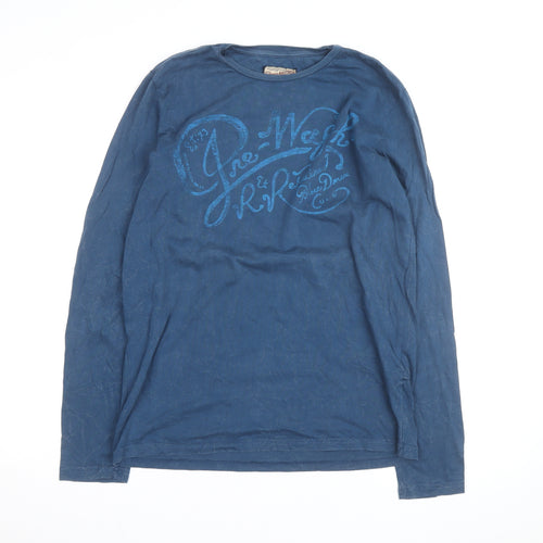 Petrol Industries Men's Blue Long Sleeve Cotton Graphic Top M