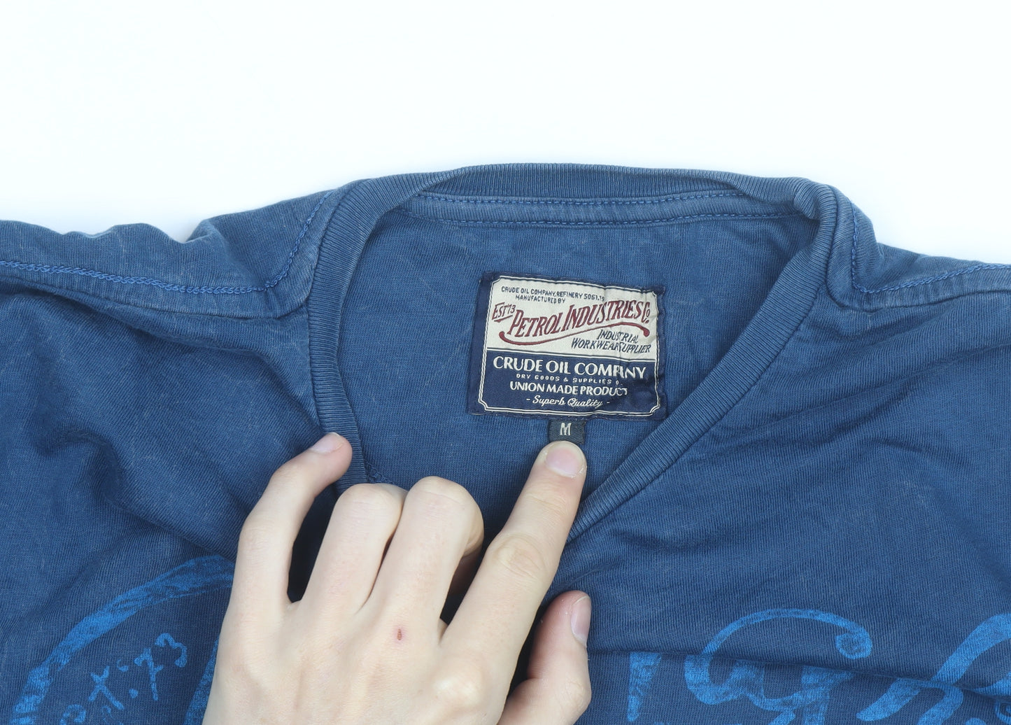 Petrol Industries Men's Blue Long Sleeve Cotton Graphic Top M