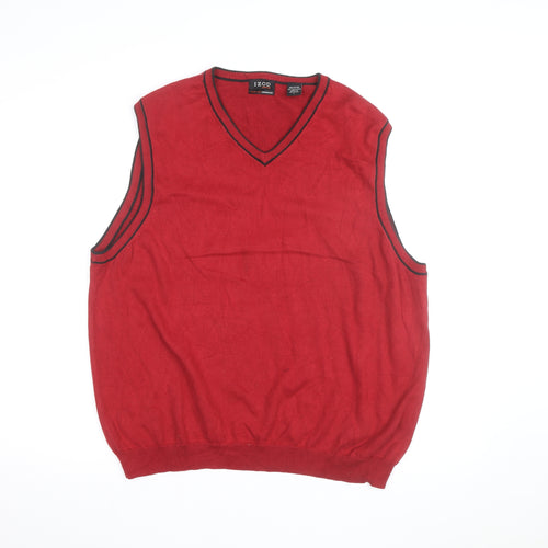 IZOD Men's Red V-Neck Cotton Blend Sleeveless Vest Jumper L
