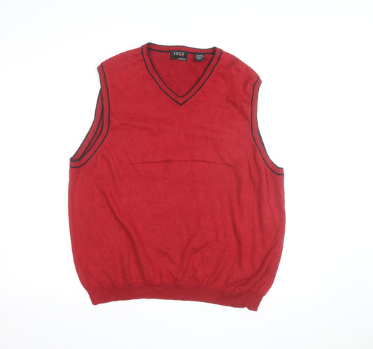 IZOD Men's Red V-Neck Cotton Blend Sleeveless Vest Jumper L