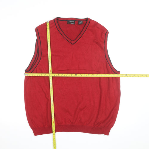 IZOD Men's Red V-Neck Cotton Blend Sleeveless Vest Jumper L