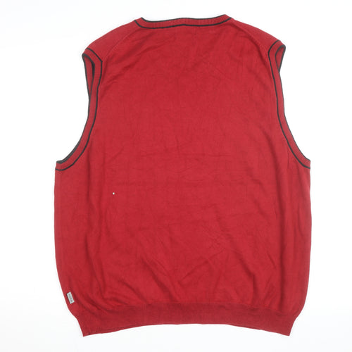 IZOD Men's Red V-Neck Cotton Blend Sleeveless Vest Jumper L