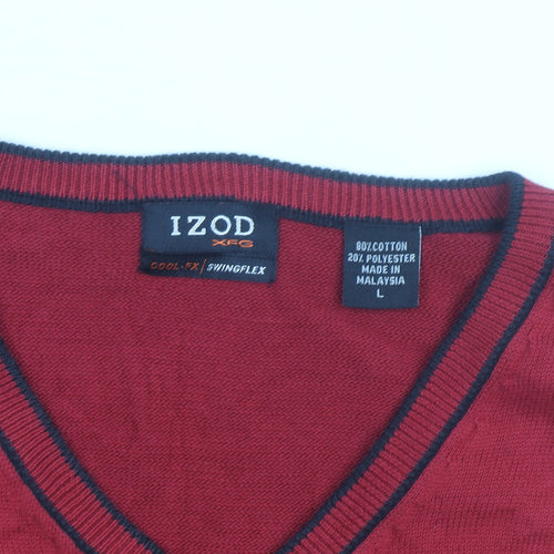 IZOD Men's Red V-Neck Cotton Blend Sleeveless Vest Jumper L