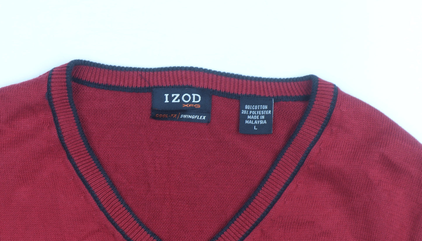 IZOD Men's Red V-Neck Cotton Blend Sleeveless Vest Jumper L