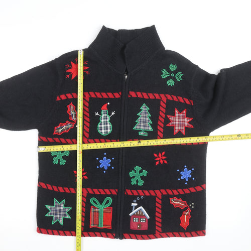 Holiday Lodge Women's Black Christmas Full Zip Jumper Size S