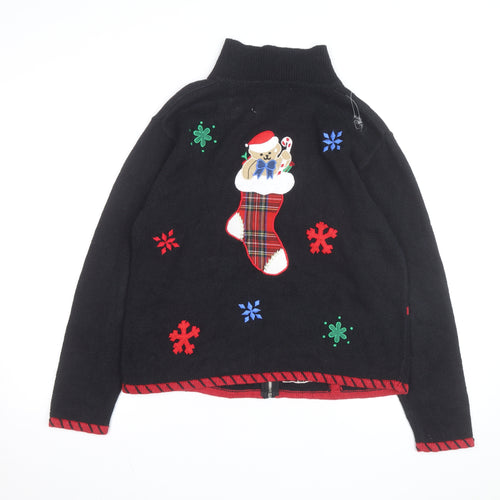 Holiday Lodge Women's Black Christmas Full Zip Jumper Size S