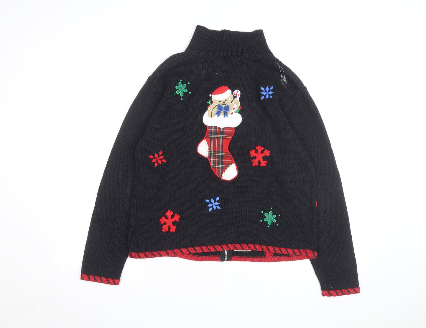 Holiday Lodge Women's Black Christmas Full Zip Jumper Size S