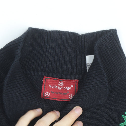 Holiday Lodge Women's Black Christmas Full Zip Jumper Size S