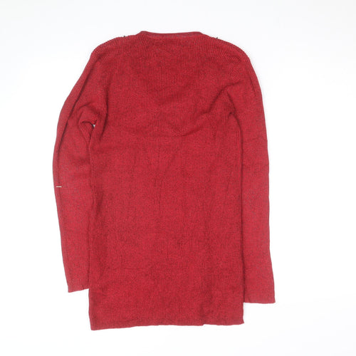Lauren Michelle Women's Red Beaded V-Neck Knit Jumper Size L
