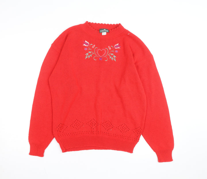 Cabin Creek Womens Red Embroidered Cotton Pullover Jumper M