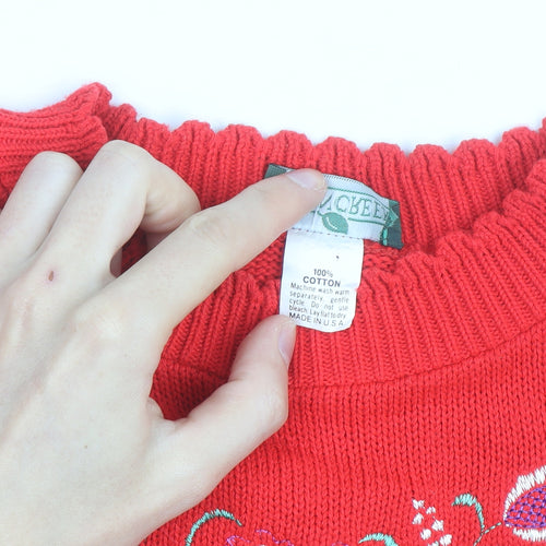Cabin Creek Womens Red Embroidered Cotton Pullover Jumper M