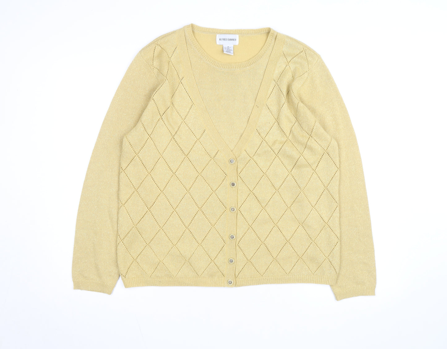 Alfred Dunner Beige V-Neck Argyle Knit Cardigan M Unisex Wool Blend
