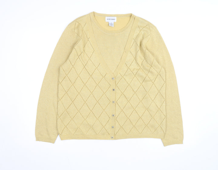 Alfred Dunner Beige V-Neck Argyle Knit Cardigan M Unisex Wool Blend