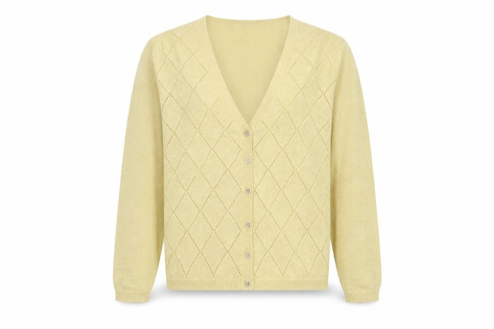 Alfred Dunner Beige V-Neck Argyle Knit Cardigan M Unisex Wool Blend